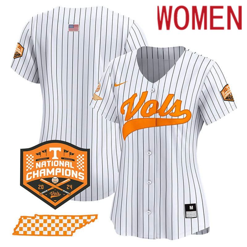 Women Tennessee Volunteers Blank White Stripe 2024 Nike Champions Vapor Premier Limited NCAA Jersey